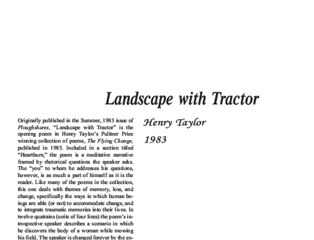 نقد شعر Landscape with Tractor by Henry Taylor