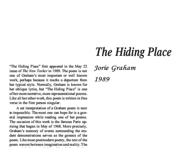 نقد شعر    The Hiding Place by Jorie Graham