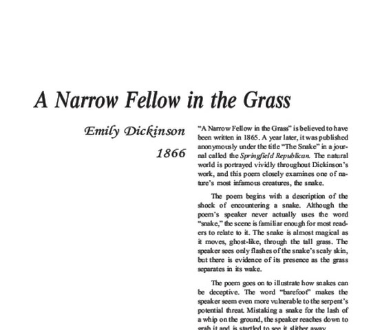 نقد شعر   A Narrow Fellow in the Grass by Emily Dickinson