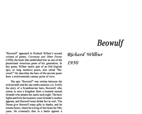 نقد شعر  Beowulf by Richard Wilbur