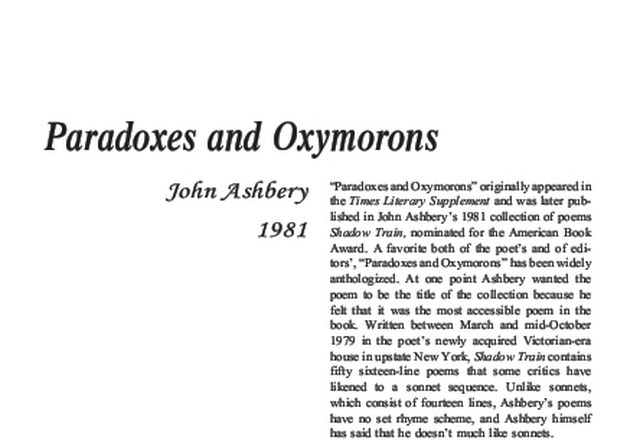 نقد شعر   Paradoxes and Oxymorons by John Ashbery