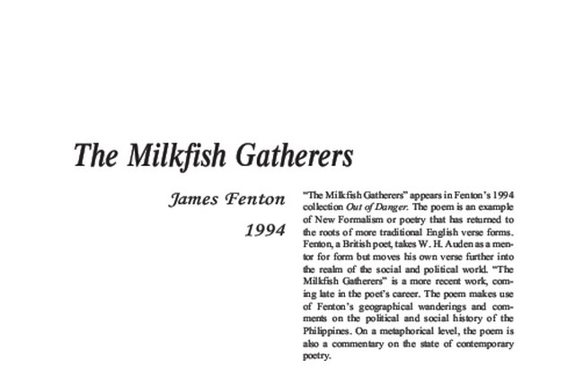 نقد شعر   The Milkfish Gatherers by James Fenton