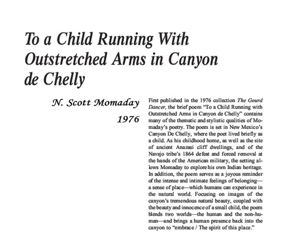 نقد شعر   To a Child Running with Outstretched Arms in Canyon de Chelly by N. Scott Momada