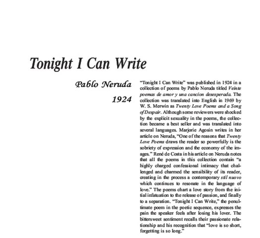نقد شعر  Tonight I Can Write by Pablo Neruda