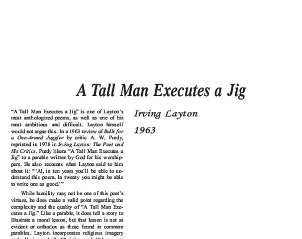 نقد شعر  A Tall Man Executes a Jig by Irving Layton