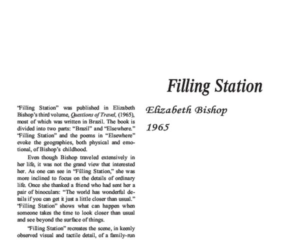 نقد شعر   Filling Station by Elizabeth Bishop