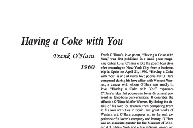 نقد شعر   Having a Coke with You by Frank OHara