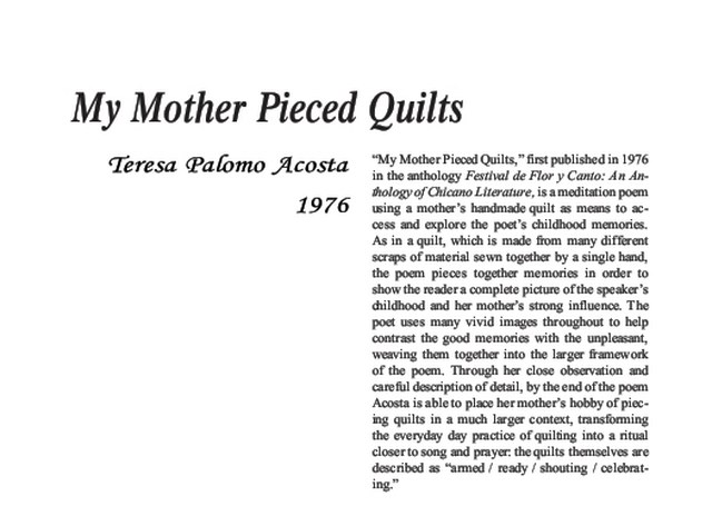 نقد شعر   My Mother Pieced Quilts by Teresa Palomo Acosta