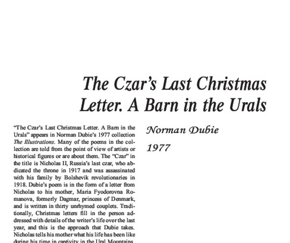 نقد شعر The Czars Last Christmas Letter A Barn in the Urals by Norman Dubie