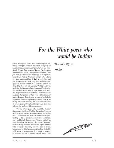 نقد شعر   For the White Poets Who Would be Indian by Wendy Rose