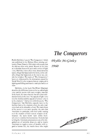 نقد شعر   The Conquerors by Phyllis McGinley