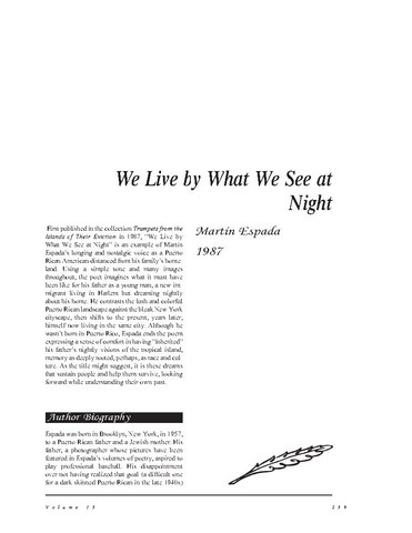 نقد شعر  We Live by What We See at Night by Martín Espada