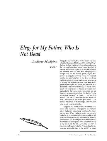 نقد شعر   Elegy for My Father, Who is Not Dead by Andrew Hudgins