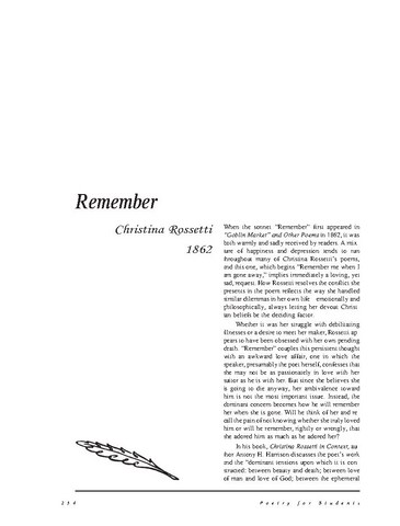 نقد شعر   Remember by Christina Rossetti