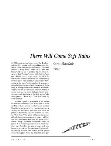 نقد شعر    There Will Come Soft Rains by Sara Teasdale