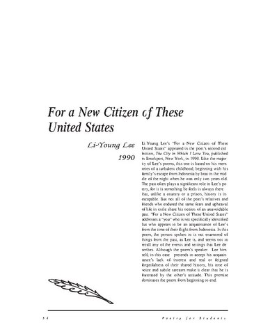 نقد شعر   For A New Citizen Of These United States Poem by Li-Young Lee
