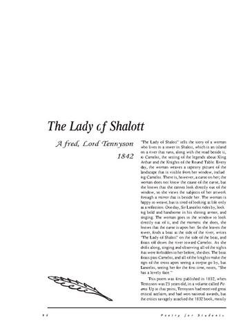 نقد شعر    The Lady of Shalott  by Alfred, Lord Tennyson