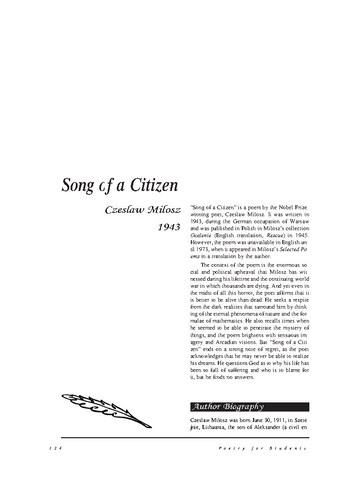 نقد شعر   Song of a Citizen by Czeslaw Milosz