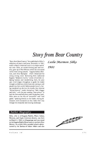 نقد شعر   Story from Bear Country by Leslie Marmon Silko