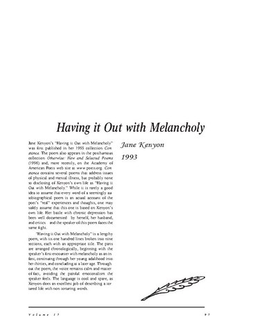 نقد شعر   Having it Out with Melancholy by Jane Kenyon