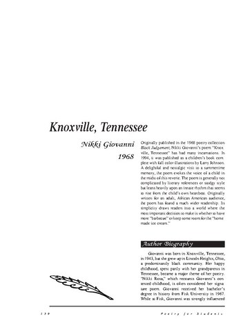 نقد شعر   Knoxville Tennessee Poem by Nikki Giovanni