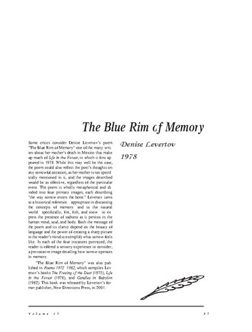 نقد شعر   The Blue Rim of Memory by LEVERTOV, Denise