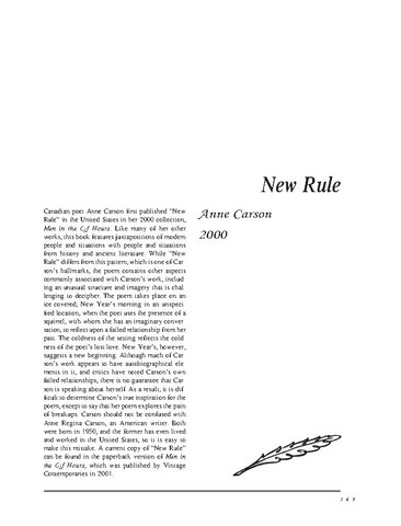 نقد شعر New Rule by Anne Carson