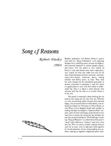 نقد شعر   Song of Reasons by Robert Pinsky