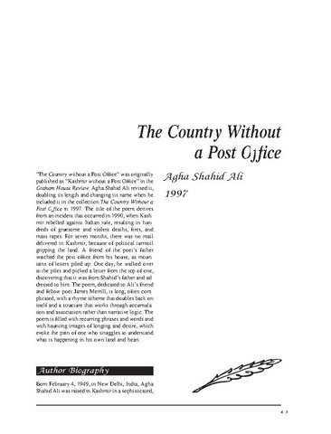 نقد شعر   The Country Without a Post Office by Agha Shahid Ali