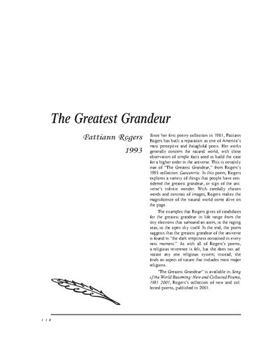 نقد شعر   The Greatest Grandeur by Pattiann Rogers