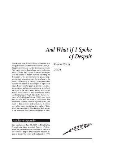 نقد شعر   And What If I Spokeof Despair by Ellen Bass