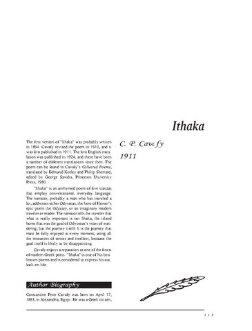 نقد شعر   Ithaca by Constantine P. Cavafy