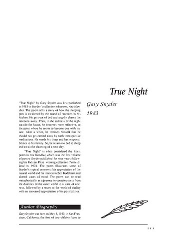 نقد شعر   True Night by Gary Snyder
