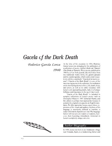 نقد شعر  Gacela of the Dark Death by Federico García Lorca