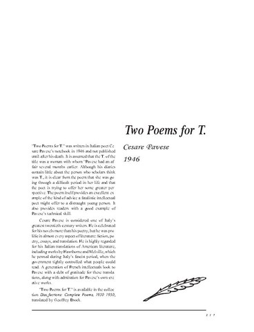 نقد شعر   Two Poems for T. by Cesare Pavese