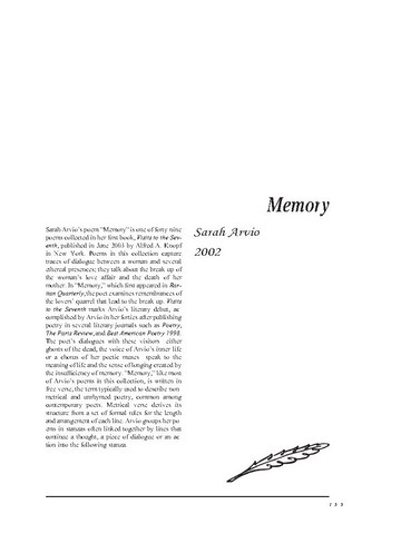 نقد شعر   Memory by sarah Arvio
