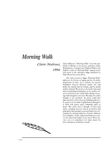 نقد شعر   Morning Walk  by  Claire Malroux