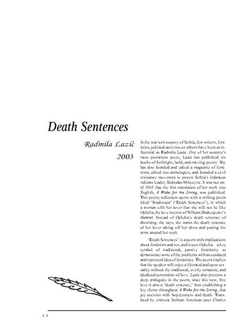 نقد شعر   Death Sentences by Radmila Lazic