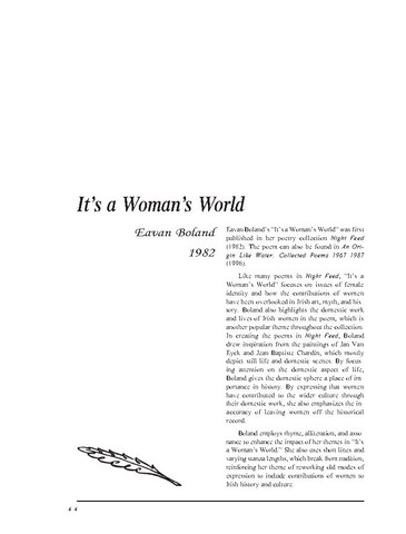 نقد شعر   Its a Womans World  by Eavan Boland