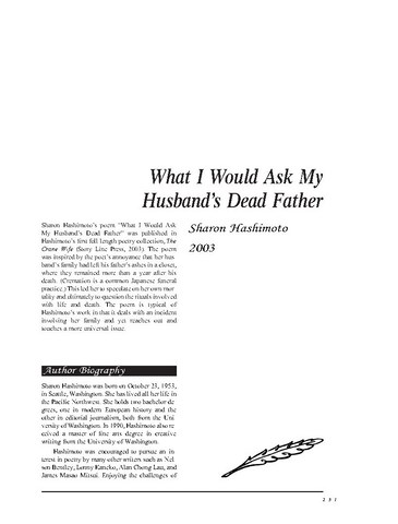 نقد شعر   What I Would Ask My Husbands Dead Father by Sharon Hashimoto