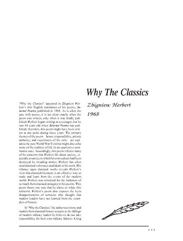 نقد شعر   Why The Classics by Zbigniew Herbert