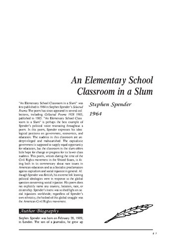 نقد شعر An Elementary School Classroom in a Slum by Stephen Spender