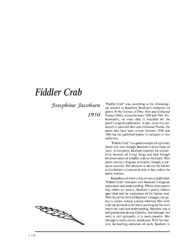 نقد شعر   Fiddler Crab by Josephine Jacobsen