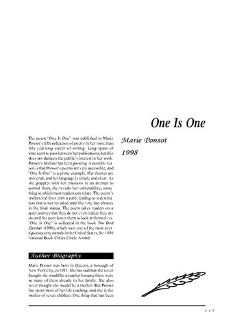 نقد شعر   One Is One by Marie Ponsot