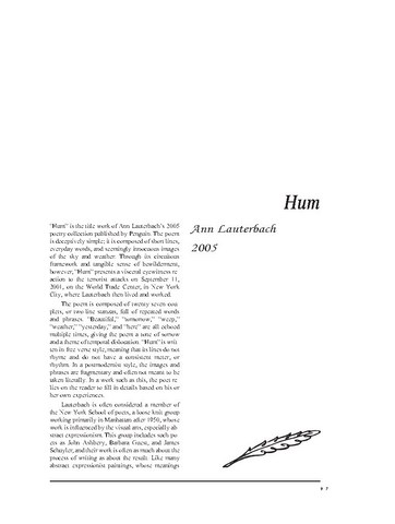 نقد شعر Hum by Ann Lauterbach
