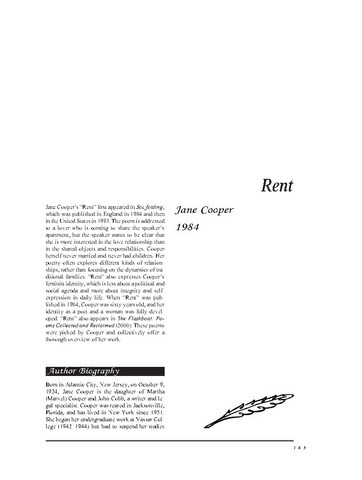 نقد شعر Rent by Jane Cooper