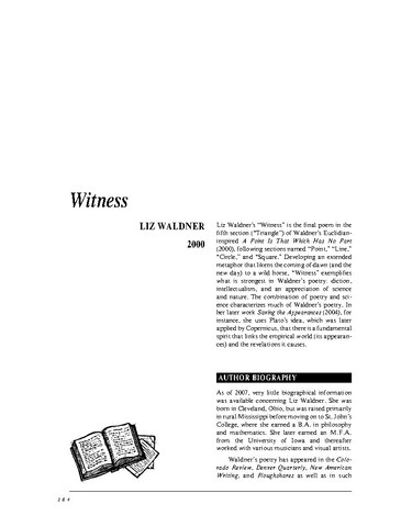 نقد شعر   Witness  by Liz Waldron