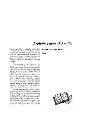 نقد شعر   Archaic Torso of Apollo by Rainer Maria Rilke