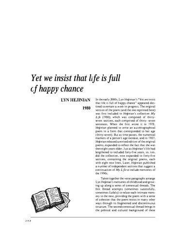 نقد شعر   Yet we insist that life is full of happy chance by lyn hejinian