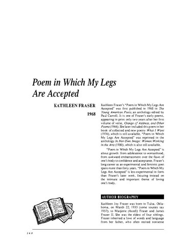 نقد شعر   Poem in Which My Legs Are Accepted by Kathleen Fraser